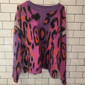 Kerisma Leopard Faux Mohair Purple Pink Sweater Size Medium